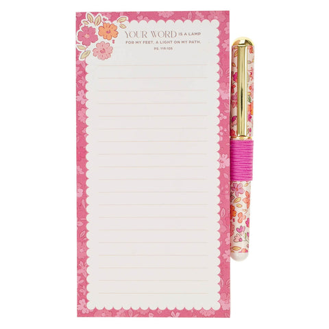 Lamp for My Feet Pink Meadow Magnetic Notepad and Pen Gift Set - Psalm 119:105