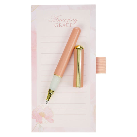 Amazing Grace Pink Floral Magnetic Notepad and Pen Gift Set