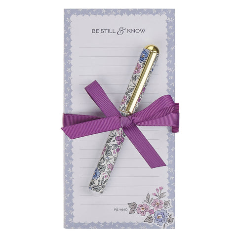 Be Still and Know Purple Trio Magnetic Notepad and Pen Gift Set - Psalm 46:10