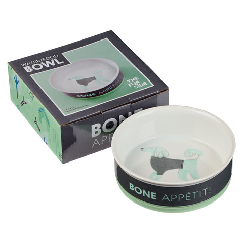 Bone Appétit Medium Gray Ceramic Dog Bowl