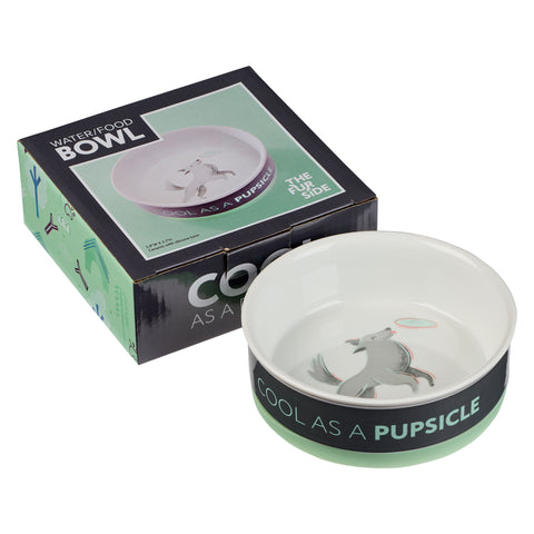 Cool As A Pupsicle Medium Gray Ceramic Dog Bowl