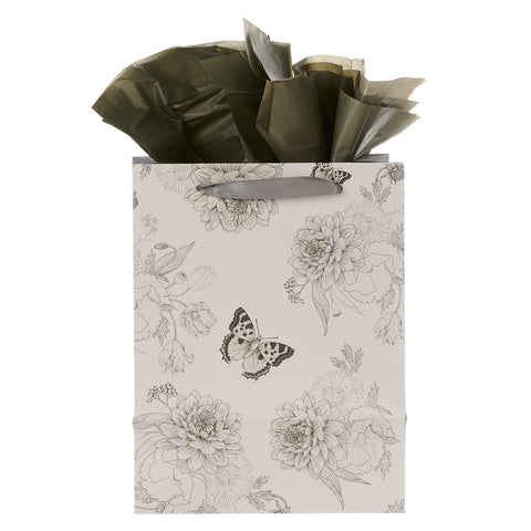 Garden Notes Gray Flowerpot Large Portrait Gift Bag and Card Set