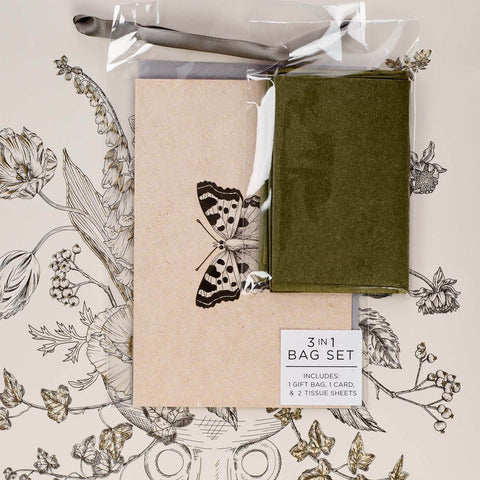 Garden Notes Gray Flowerpot Large Portrait Gift Bag and Card Set