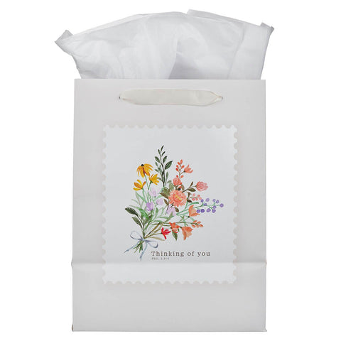 Thinking of You Cream Wildflower Large Portrait Gift Bag - Philippians 1:3-4