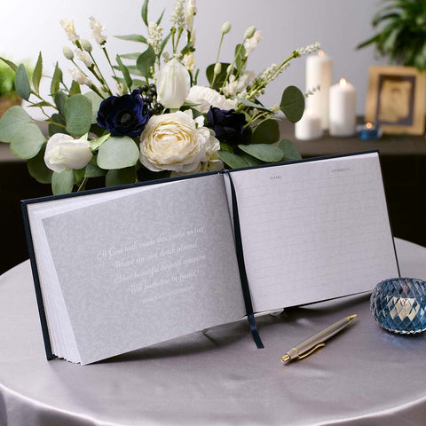 In Loving Memory Navy Faux Leather Medium Guest Book