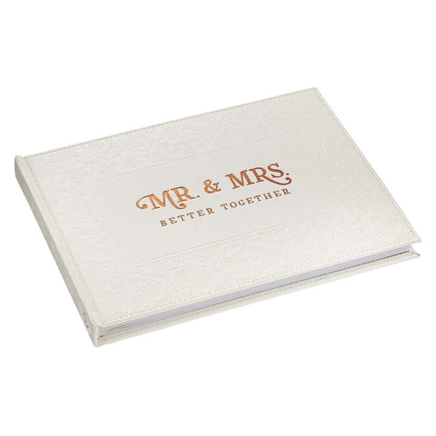 Mr. & Mrs. Medium White Faux Leather Wedding Guest Book