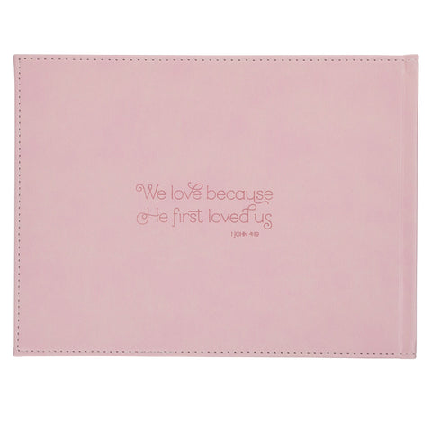 Pink Floral Mr. & Mrs. Medium Faux Leather  Wedding Guest Book  - 1 John 4:19