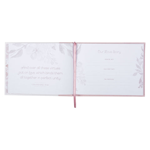 Pink Floral Mr. & Mrs. Medium Faux Leather  Wedding Guest Book  - 1 John 4:19