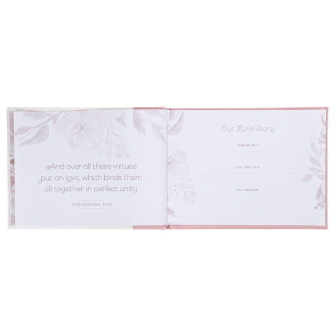 Pink Floral Mr. & Mrs. Medium Faux Leather  Wedding Guest Book  - 1 John 4:19