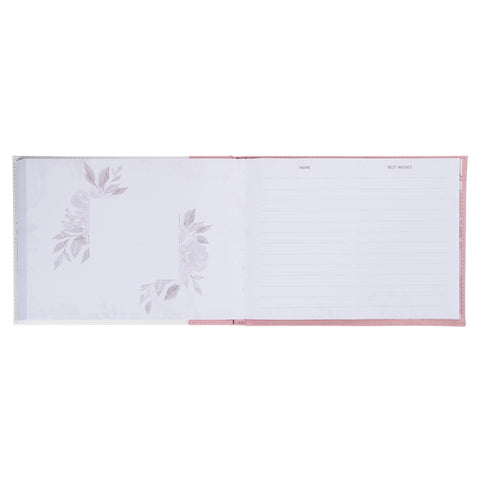 Pink Floral Mr. & Mrs. Medium Faux Leather  Wedding Guest Book  - 1 John 4:19