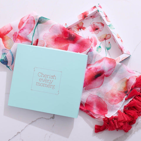 Cherish Every Moment Coral Poppies Scarf