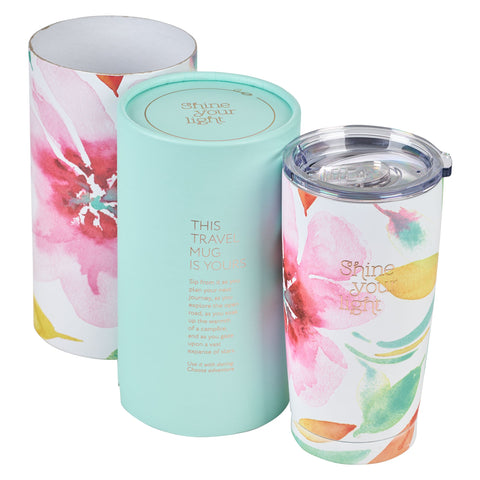 Shine Your Light Pink Daisies Stainless Steel Travel Mug
