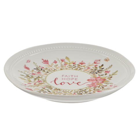 Faith, Hope, Love Pink Floral Ceramic Plate