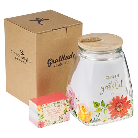 Today I'm Grateful For Orange Daisy Glass Gratitude Jar with Cards