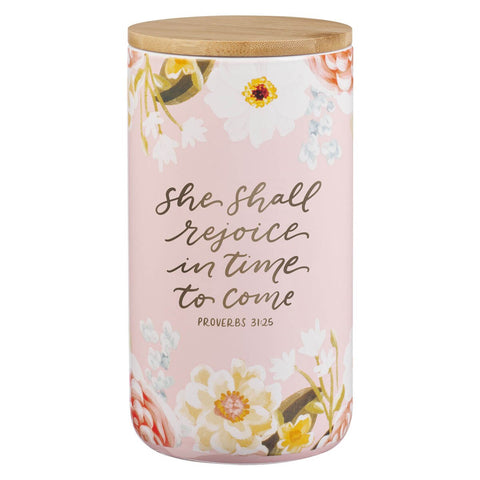 She Shall Rejoice Ceramic Gratitude Jar - Proverbs 31:25