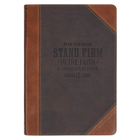 Stand Firm in the Faith Honey-brown and Espresso Faux Leather Classic Journal - 1 Corinthians 16:13