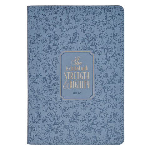 Strength and Dignity Blue Cottage Garden Faux Leather Classic Journal - Proverbs 31:25