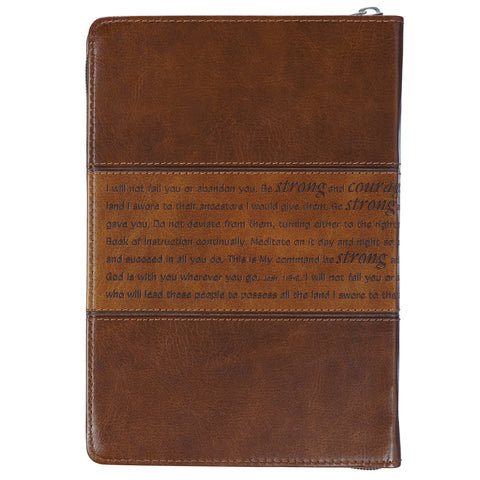 Strong and Courageous Zippered Classic LuxLeather Journal - Joshua 1:5-7