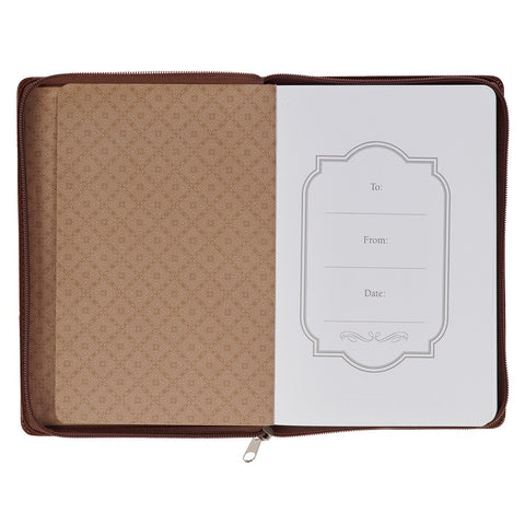 Strong and Courageous Zippered Classic LuxLeather Journal - Joshua 1:5-7