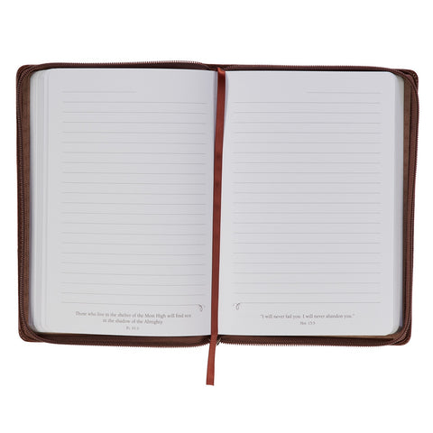 Strong and Courageous Zippered Classic LuxLeather Journal - Joshua 1:5-7