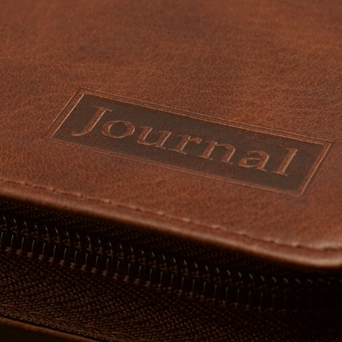 Strong and Courageous Zippered Classic LuxLeather Journal - Joshua 1:5-7