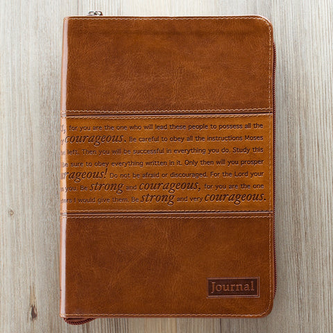 Strong and Courageous Zippered Classic LuxLeather Journal - Joshua 1:5-7