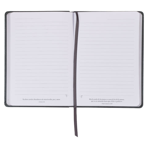 Diario clásico de piel sintética gris con cierre de cremallera «Sé fuerte y valiente» - Josué 1:9