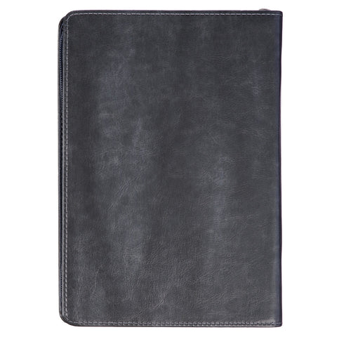 Be Strong and Courageous Classic Gray Faux Leather Journal with Zipper Closure - Joshua 1:9