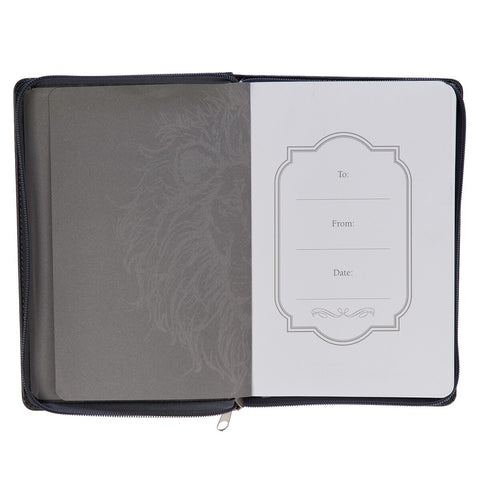 Be Strong and Courageous Classic Gray Faux Leather Journal with Zipper Closure - Joshua 1:9