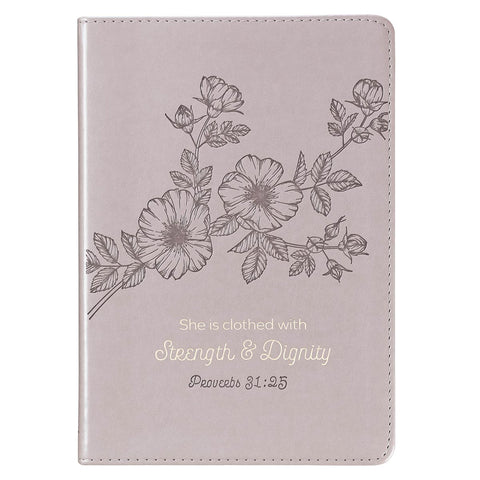 Strength and Dignity  Taupe Faux Leather Journal – Proverbs 31:25