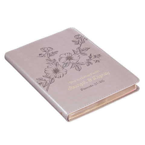 Strength and Dignity  Taupe Faux Leather Journal – Proverbs 31:25