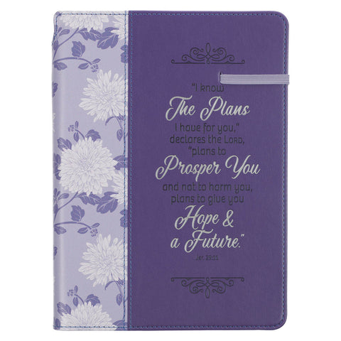 I Know the Plans Purple Floral Classic Journal with Elastic Closure and Pen Holder - Jeremiah 29:11