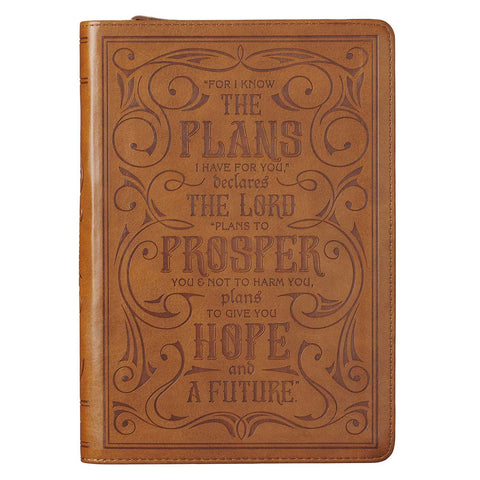 I Know the Plans Saddle Tan Faux Leather Classic Journal with Zippered Closure - Jeremiah 29:11