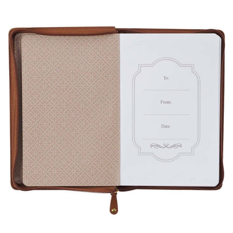 I Know the Plans Saddle Tan Faux Leather Classic Journal with Zippered Closure - Jeremiah 29:11