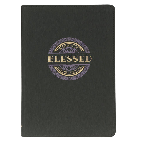 Blessed Charcoal Gray Faux Leather Classic Journal  - Luke 1:45