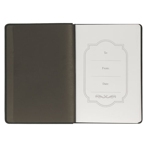 Blessed Charcoal Gray Faux Leather Classic Journal  - Luke 1:45
