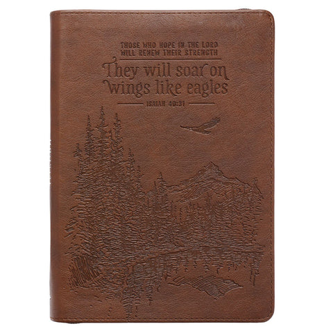 Soar Brown Faux Leather Classic Journal with Zipped Closure -  Isaiah 40:31