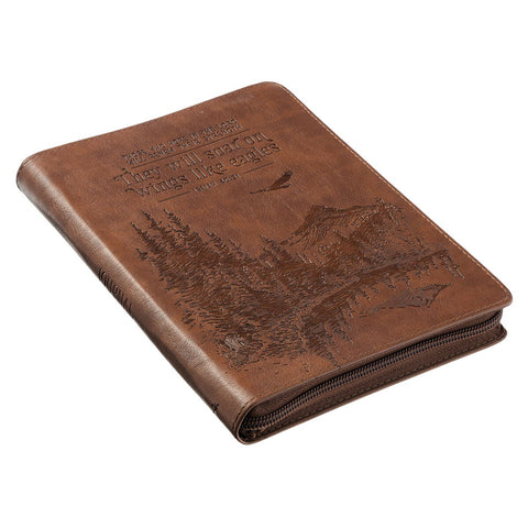 Soar Brown Faux Leather Classic Journal with Zipped Closure -  Isaiah 40:31