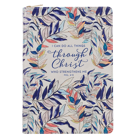 I Can Do All Things Scattered Leaf Faux Leather Classic Journal with Zipped Closure - Philippians 4:13