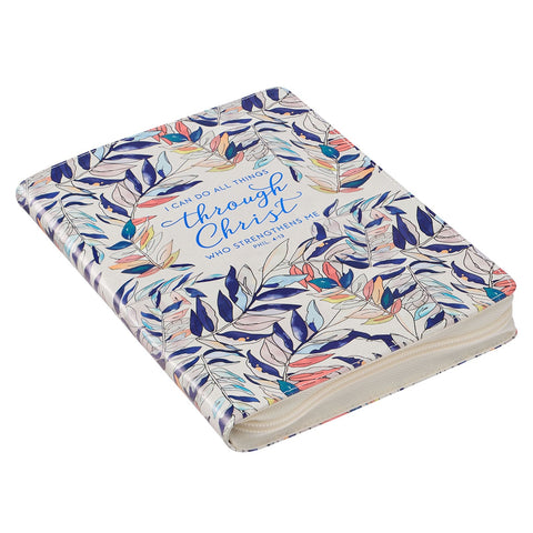 I Can Do All Things Scattered Leaf Faux Leather Classic Journal with Zipped Closure - Philippians 4:13
