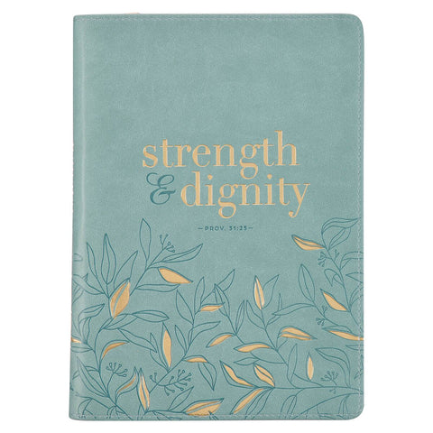 Strength and Dignity Misty Teal Faux Leather Journal - Proverbs 31:25