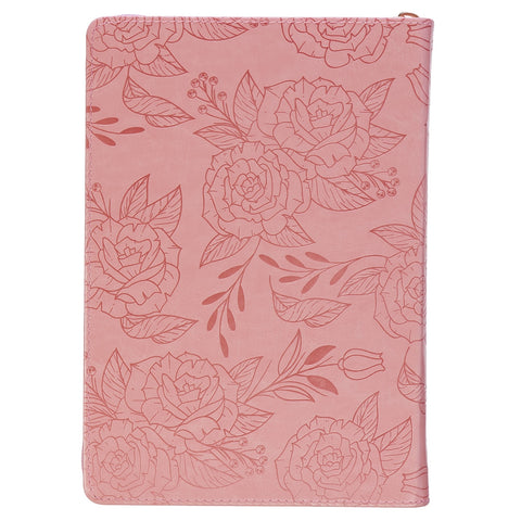 Strength and Dignity Peach Pink Faux Leather Classic Journal with Zipper Closure - Proverbs 31:25