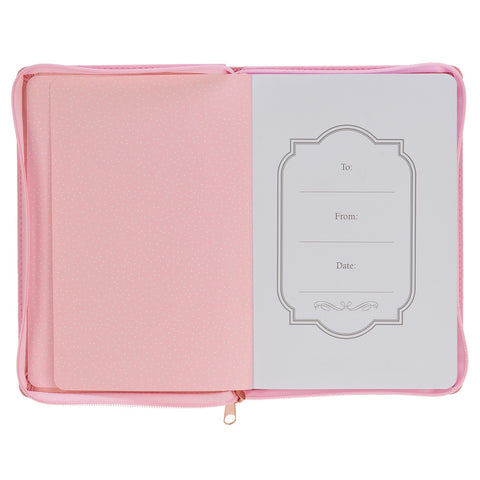 Strength and Dignity Peach Pink Faux Leather Classic Journal with Zipper Closure - Proverbs 31:25