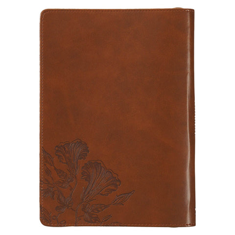 Amazing Grace Natural Canvas and Honey-brown Faux Leather Journal with Zipper Closure  - 2 Corinthians 12:9