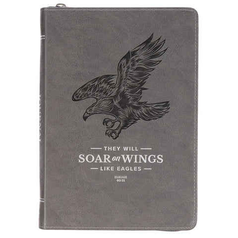 Wings Like Eagles Steel Gray Faux Leather Journal with Zipper Closure - Isaiah 40:31