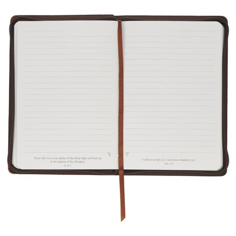With God All Things Are Possible Two-tone Brown Faux Leather Classic Journal with Zippered Closure - Matthew 19:26