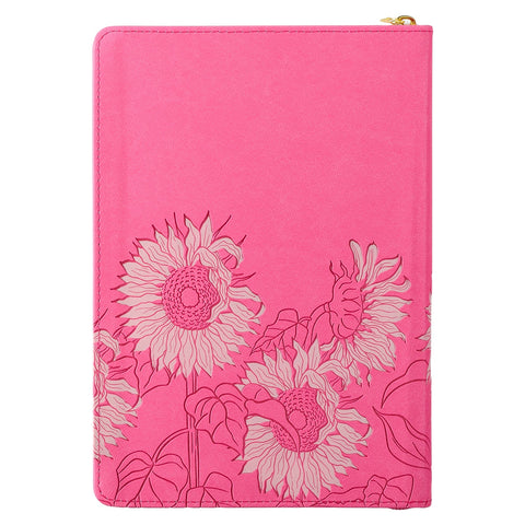 God Works For The Good Pink Sunflower Faux Leather Classic Journal with Zippered Closure - Romans 8:28