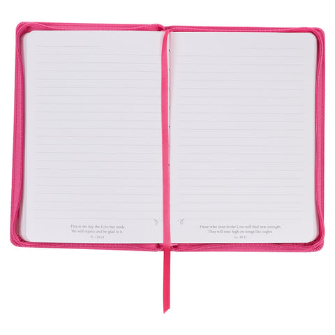 God Works For The Good Pink Sunflower Faux Leather Classic Journal with Zippered Closure - Romans 8:28