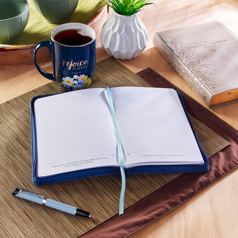 Be Still Floral Embroidered Blue Faux Leather Classic Journal with Zippered Closure - Psalm 46:10