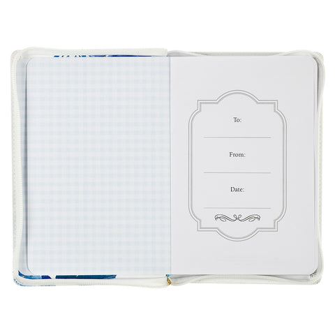 The Lord is my Strength Blue Floral Faux Leather Classic Journal with Zipper Closure - Psalm 28:7